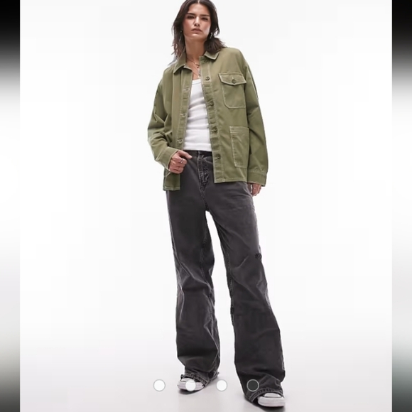 Topshop Olive Green Khaki Barn Chore Coat Contrast Stitched Casual Utility 12 - Picture 2 of 9